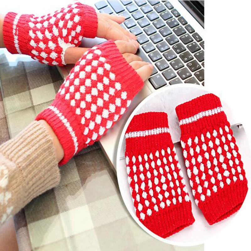 New Hot Winter Warm Knitted Fingerless Gloves Pineapple Pattern Half Finger Gloves Mittens Women Fashion Accessory Gifts