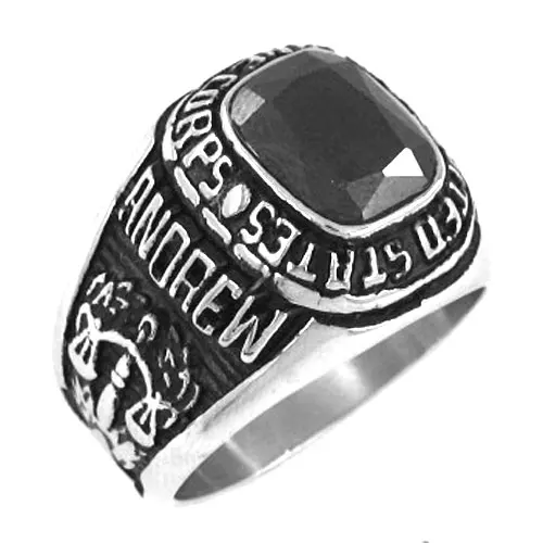 Black Zircon UNITED STATES MARINE CORPS USMC Ring Stainless Steel USA Military Motor Biker Men Jewelry Wholesale SWR0157