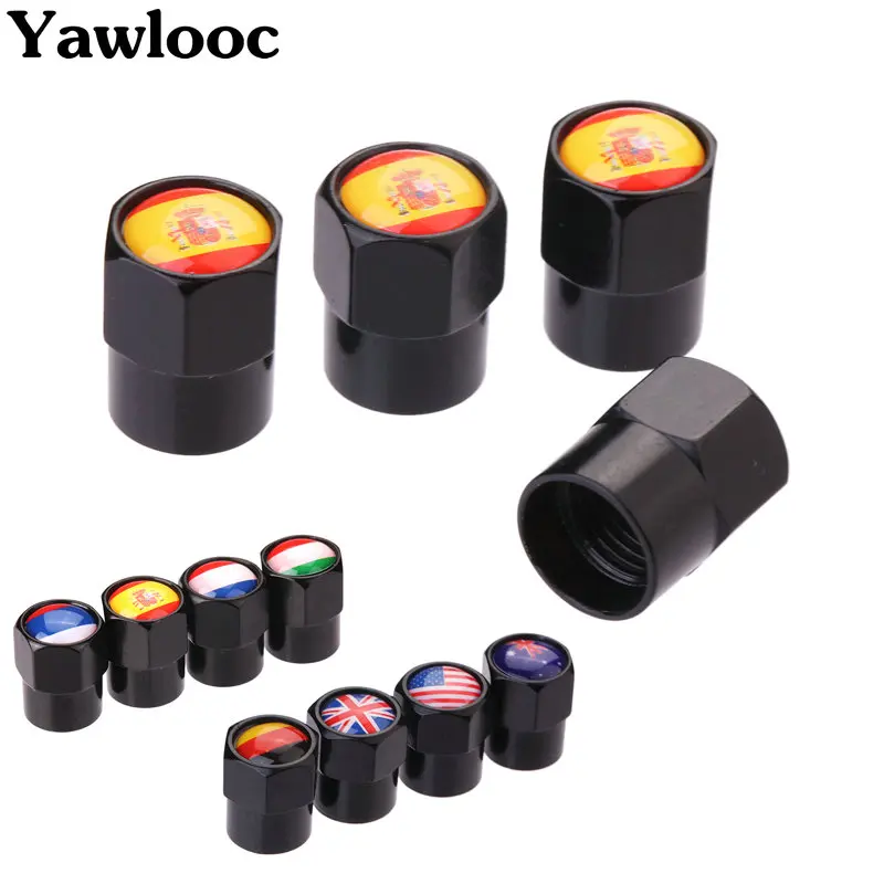 4Pcs/Lot Flag Australia Russia Spain Britain Italy France USA Germany Car Motorcycle Wheel Tire Valve Stem Air Caps Car Styling