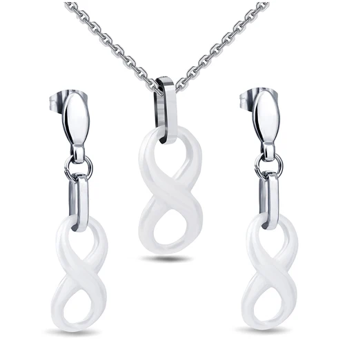 Simple Style Ceramic Infinity Pendant Necklaces White and Black With Stainless Steel Chain Environmentally Jewelry  For Women