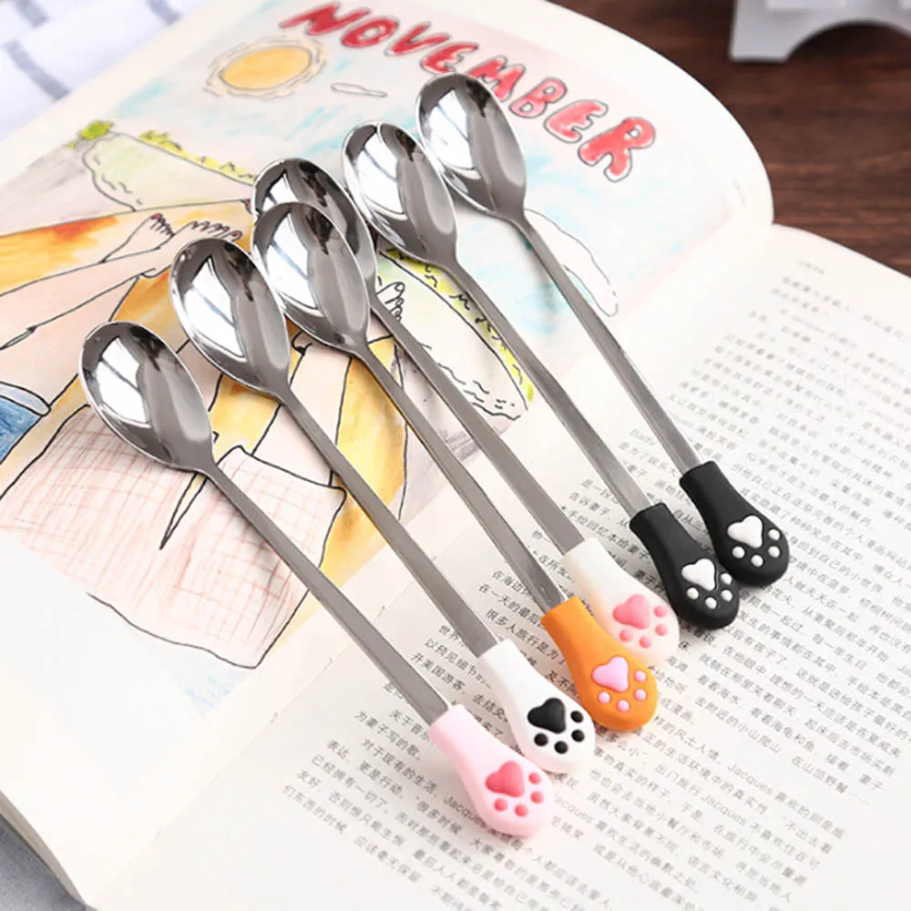 1PCS Stainless Steel Cute Cat Claw Coffee Spoons Fruit Dessert Spoon Tea Spoon Tableware Kitchen Supplies dropshipping