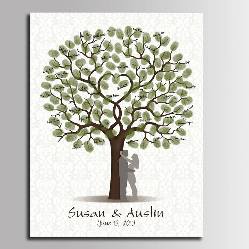 Wedding Guest Book Fingerprint Tree Canvas Painting Sweet Kiss Lover Personalized Wall Art Poster For Living Room Decor