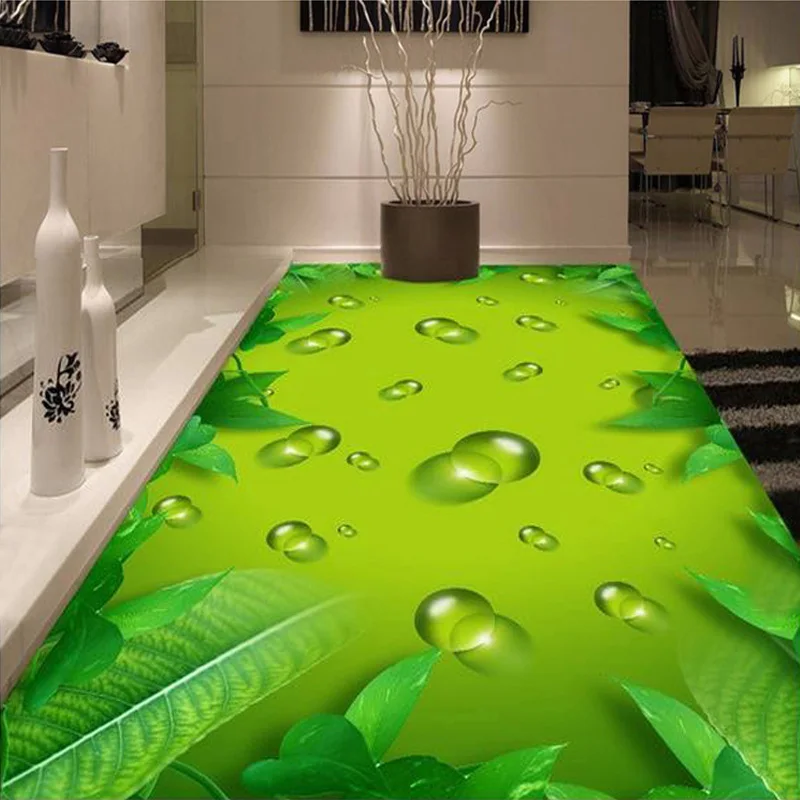 

Customized 3D Floor Wallpaper Green Eye Plants Water Drops Livingroom Bathroom Floor Paintings PVC Self-adhesive Photo Wallpaper