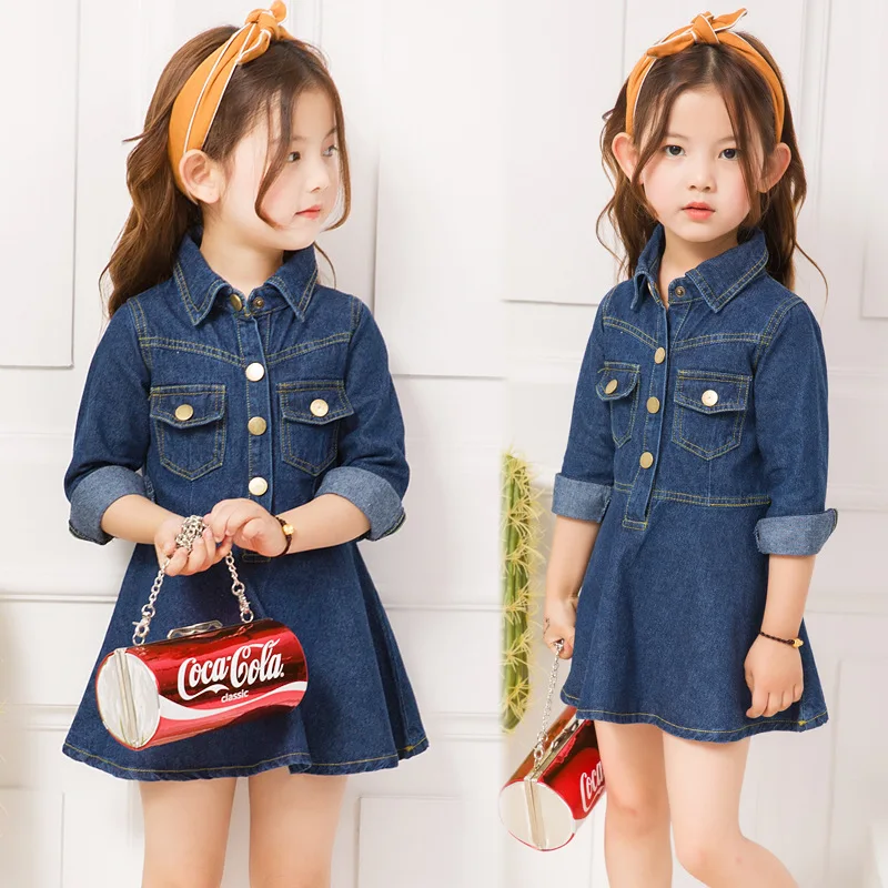 Girls Denim Dresses Pockets Princess Dress Spring Autumn Children Dress Casual Kids Costume For Girls Clothes 4 6 8 10 12 Years