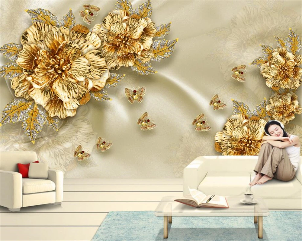 

Beibehang Custom wallpaper gray European luxury gold diamond flowers silk jewelry background wall home improvement 3d wallpaper