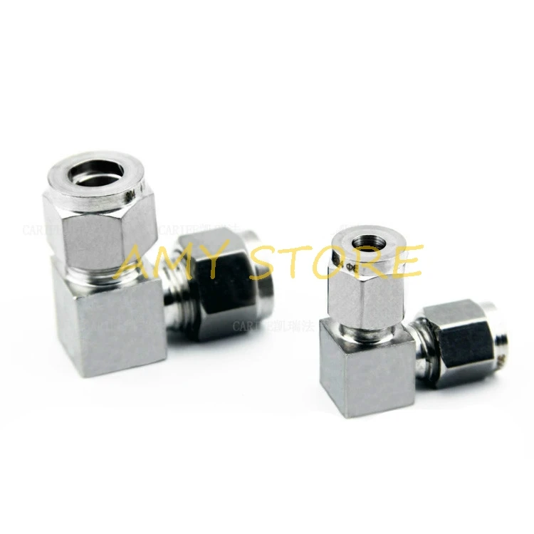1Pc SS304 Dupla Ponteira de aço Inoxidável OD 3 4 6 8 10 12 14 16mm 1/8 1/4 3/8 1/2 3/4 "Cotovelo Tubo De Compressão Conector Fittings