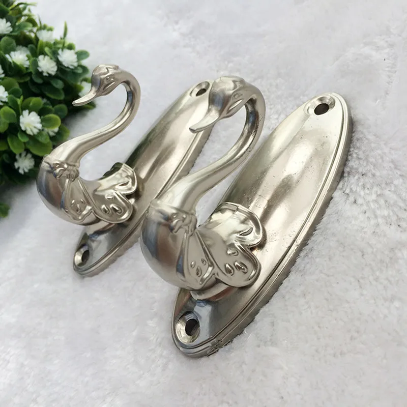 1Pair White Swan Alloy Curtain Hooks Anti-rust Pothook Wall Tieback Towel Hanger Coat Hat Hook Curtain Accessories Home Decor