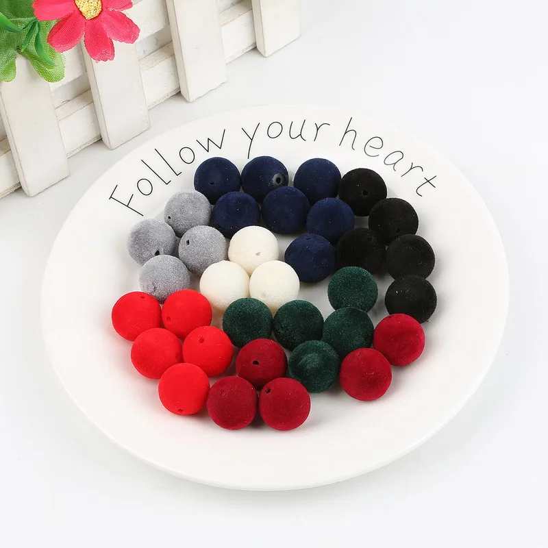 Fashion Acrylic Round Beads 8/10/12/16mm Velvet Beads for Jewelry Making DIY Earring Necklace Bracelet