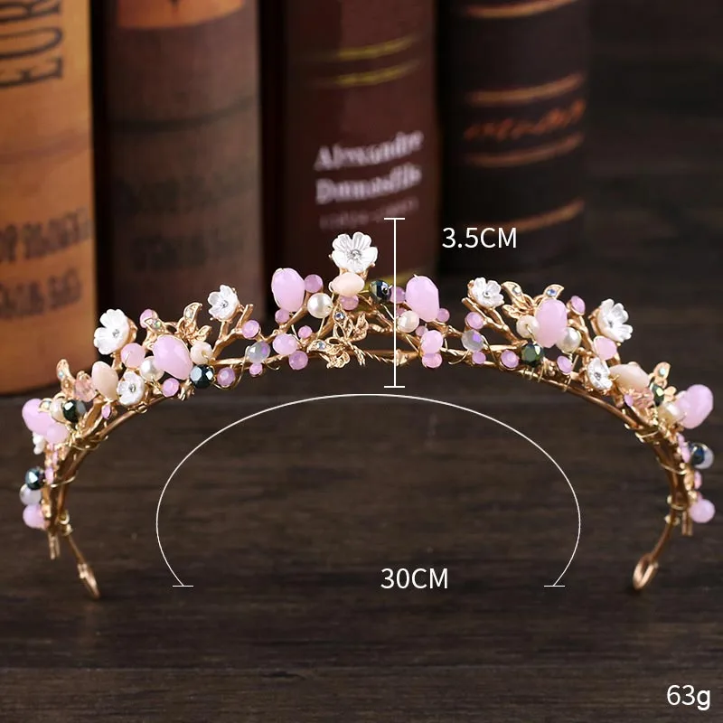 FORSEVEN Romantico Rosa del Fiore di Colore Perline di Cristallo Tiara Corone de Noiva Fascia Diadema di Cerimonia Nuziale Della Sposa Accessori Dei