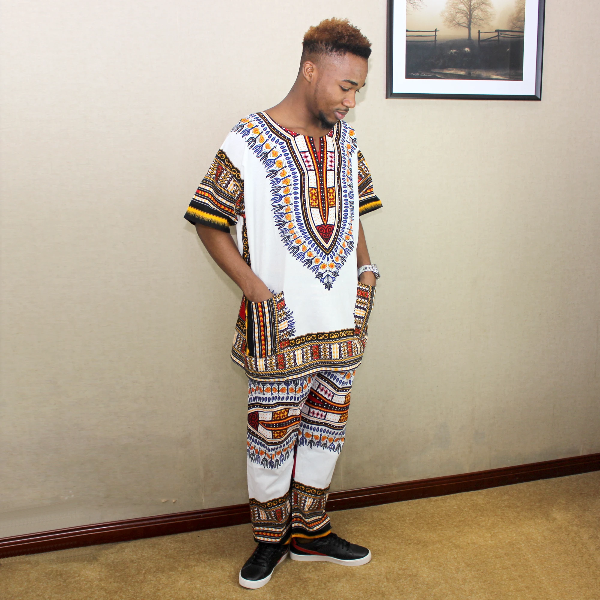 Unisex African Dashiki Suit Shirt & Pant Casual Cotton African Clothes