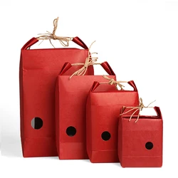 10pcs Standing Up Paper Packing Bag Red Kraft Tea packaging cardboard kraft paper bag Clear Window box For Cookie Food Storage