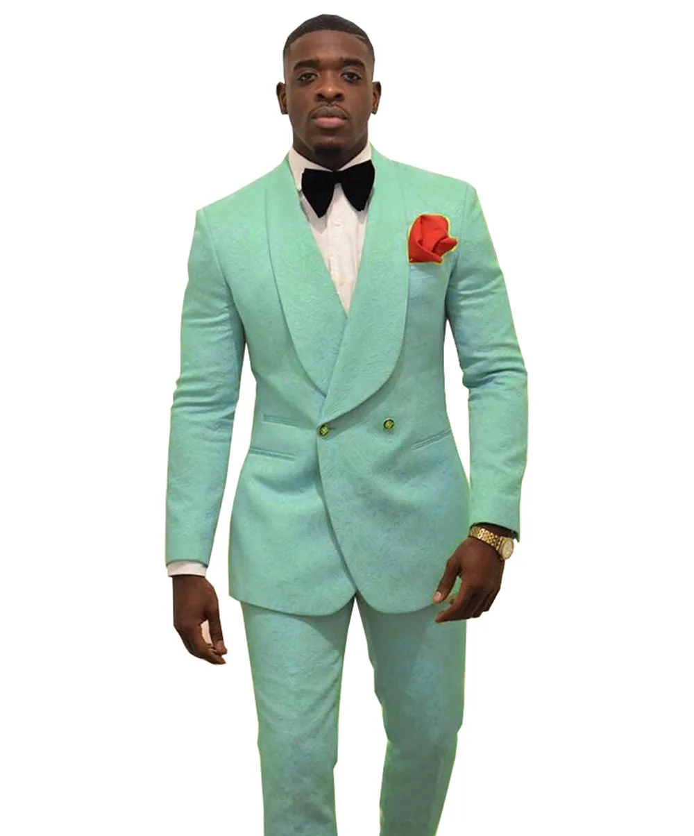 Men's Patterned Suit Slim Fit 2 Pieces Champagne Double-breasted Groomsmen Tuxedos Blazers For Wedding(Blazer+Pants)