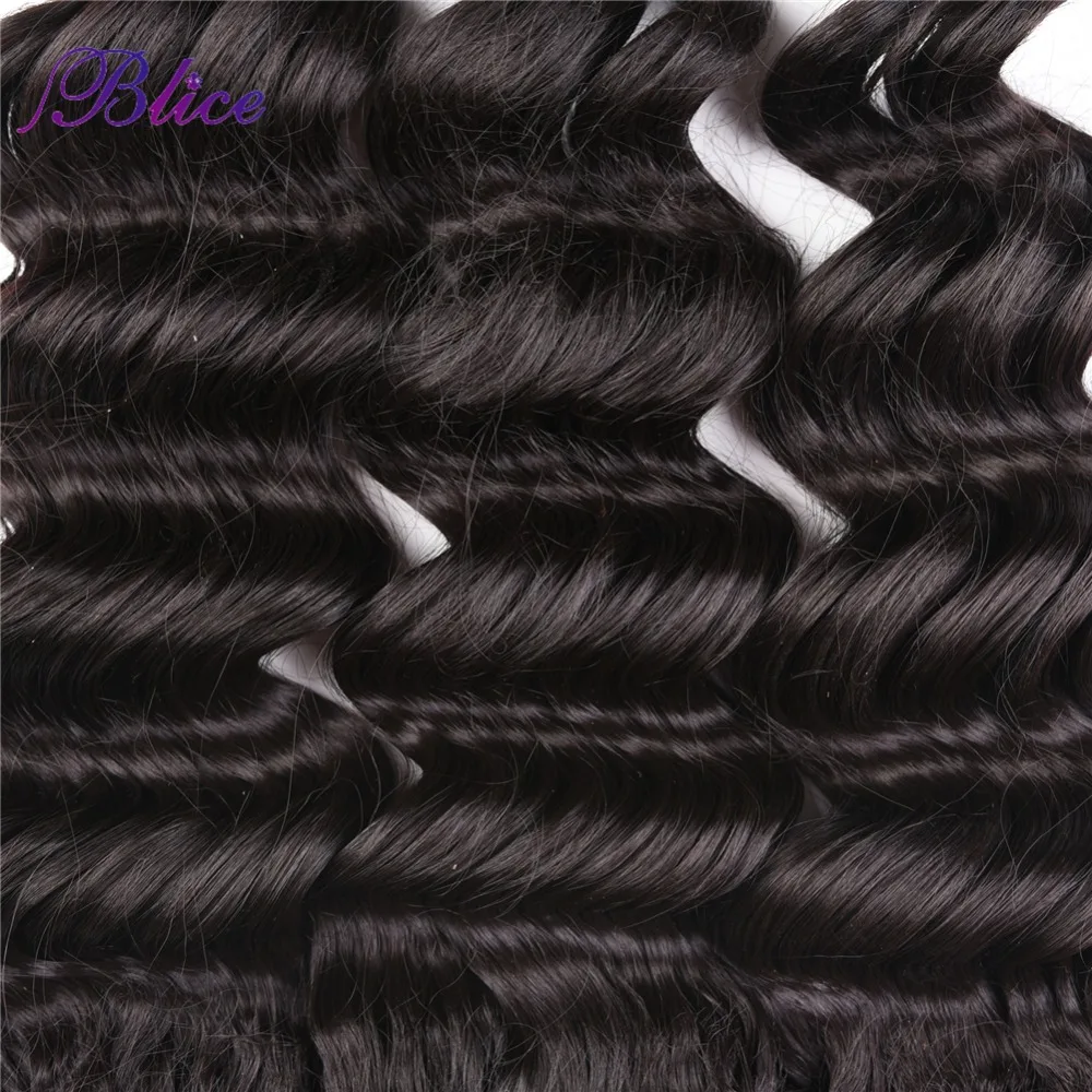 Blice Synthetic Hair Extensions 14-18inch Deep Wave Hair Bundles High Temperature Natural Color 180g/Pack Three Bundles Deal