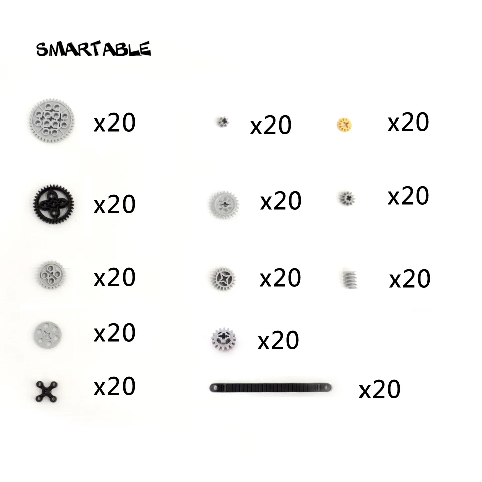 Smartable Bulk MOC Technical Gears /Gear Rack Combination Set Part Building Block Toys Compatible 260pcs/lot