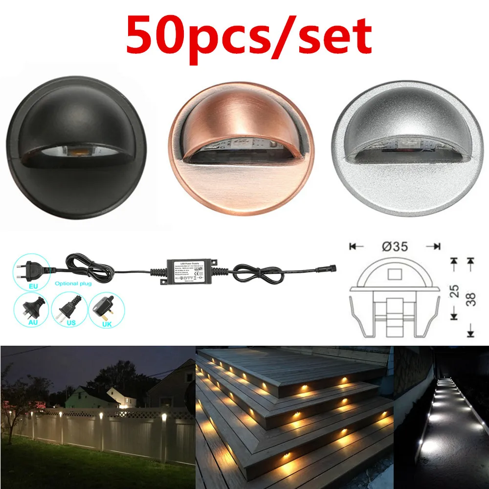 50PCS/lot 35mm 12V IP65 Low Voltage Half Moon Eyelid LED Deck Rail Step Stair Fence Lights Wall Lamp Garden Terrace Lighting Kit