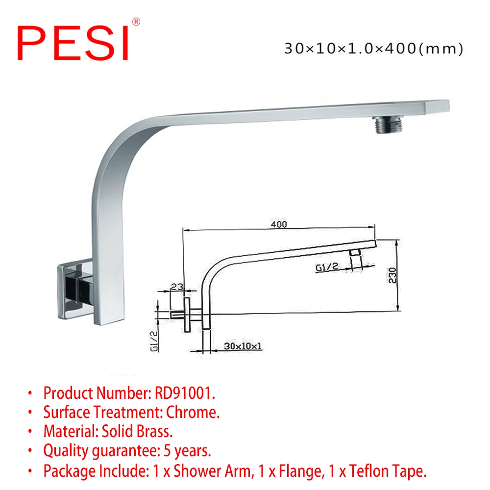 Chrome or Matte Black Wall Mounted Shower Arm Bathroom Shower Head Bracket Bar G1/2 Shower Head Fixed Pipe Shower Head Holder