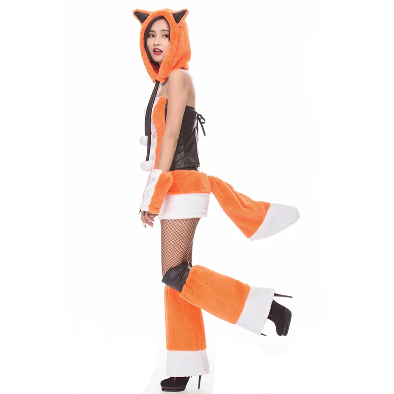 Adult Orange Deluex Woman Fox Cosplay Halloween Costume Female Winter Animal Pajamas Carnival Christmas Parade Purim Party Dress