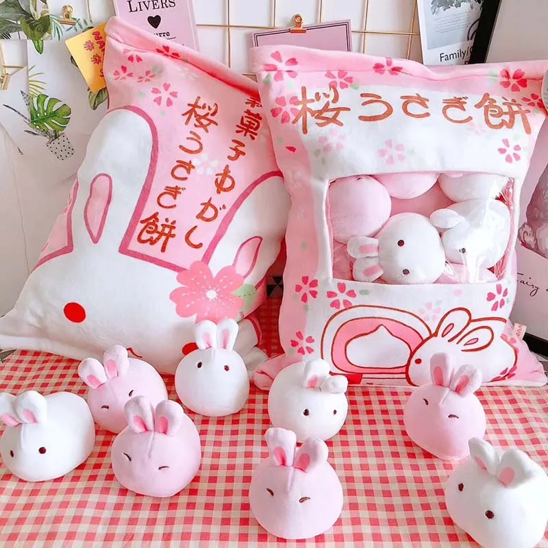 Eine tasche von kaninchen pudding plüsch spielzeug simulation snack werfen kissen kawaii rosa sakura kaninchen plüsch kreative spielzeug für