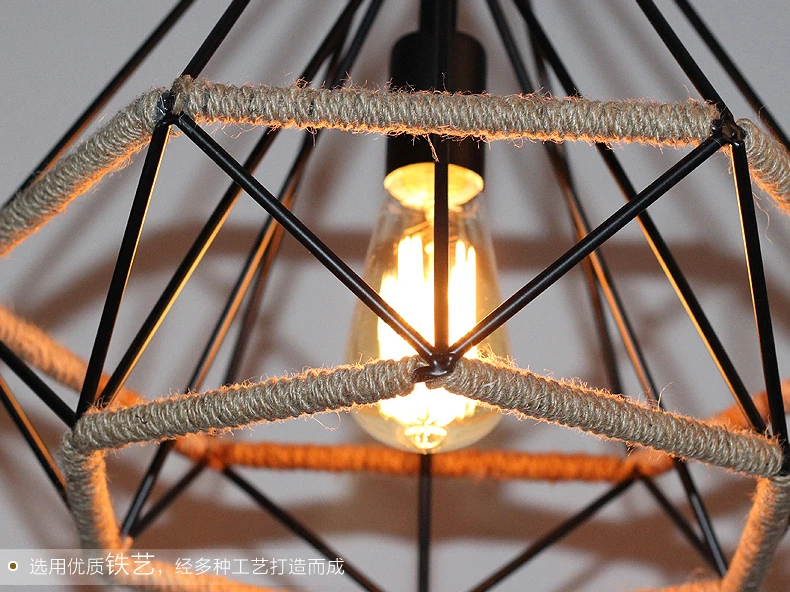 Vintage Birdcage Anhänger Lichter Seil Diamant Eisen Minimalistischen Retro Beleuchtung Skandinavischen Loft LED Pyramide Lampe Metall Käfig Esszimmer