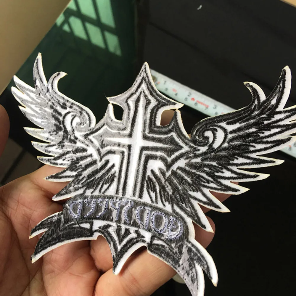 PGY Wings Cross Cloth Patches Iron On Clothing GOD SPEED Letter Embroidery Accessories Embroidery Badge Patch Appliques H