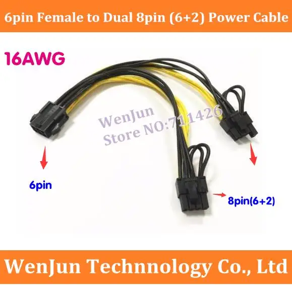 

16AWG Wire PCIe PCI-E PCI Express 6Pin Female to Dual 8PIN(6+2) Male GPU Video Card Power Cable 6pin to dual 8pin cable