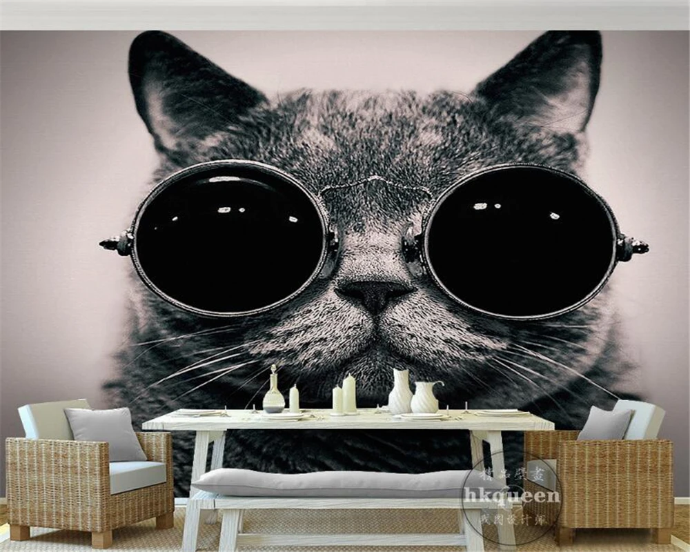 Custom wallpaper European wear sunglasses cat cute animal children's room background wall 3d wallpaper mural