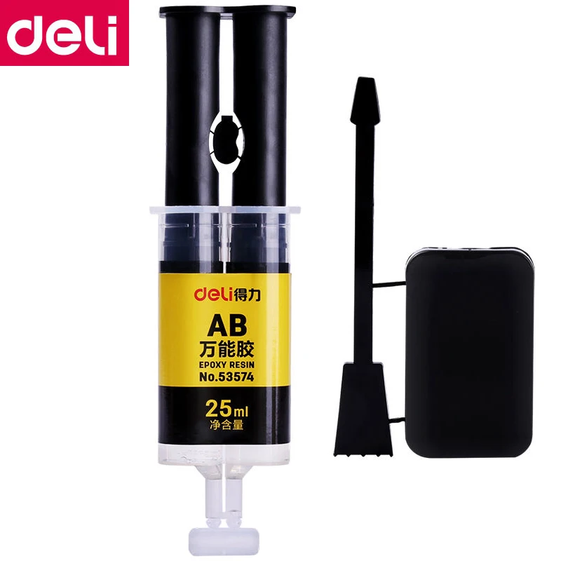 Deli-pegamento de resina epoxi AB, súper líquido, automezcla para vidrio, Metal, goma, impermeable, fuerte, 25ml, 53574, lote de 5 unidades