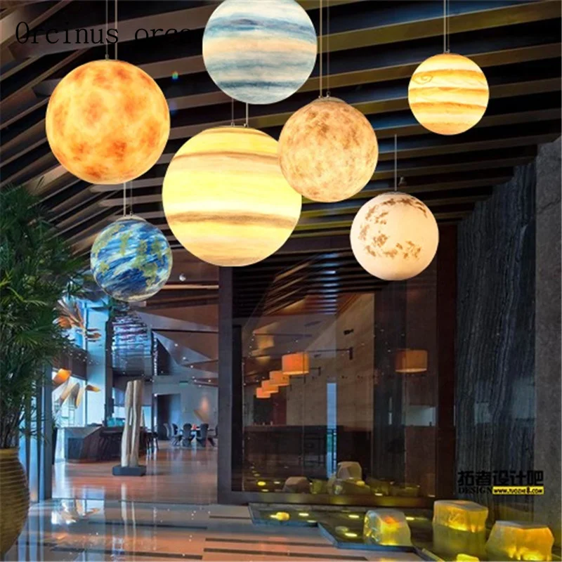 

Postmodern minimalist creative earth moon chandelier living room dining room cosmic planet resin chandelier free shipping