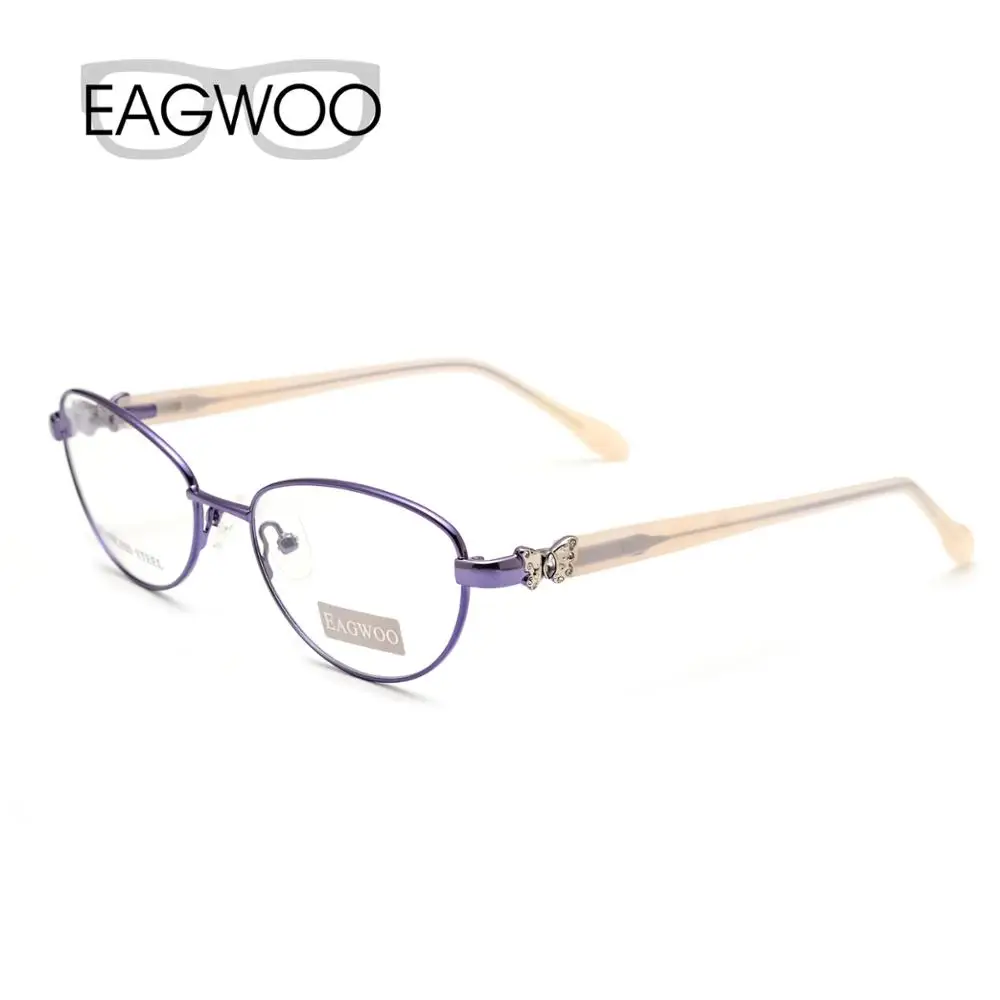 

EAGWOO Women Cat Eye Designed Diamond Eyeglasses Full Rim Optical Frame Prescription Eye Glasses Butterfly Red Temple 7805