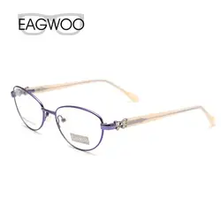 EAGWOO Women Cat Eye Designed Diamond Eyeglasses Full Rim Optical Frame Prescription Eye Glasses Butterfly Red Temple 7805