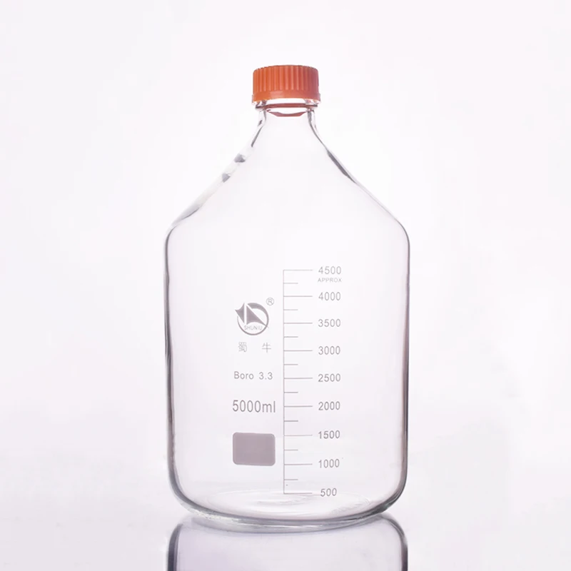 

Reagent bottle,With yellow screw cover,Borosilicate glass 3.3,Capacity 5000ml,Graduation Sample Vials Plastic Lid