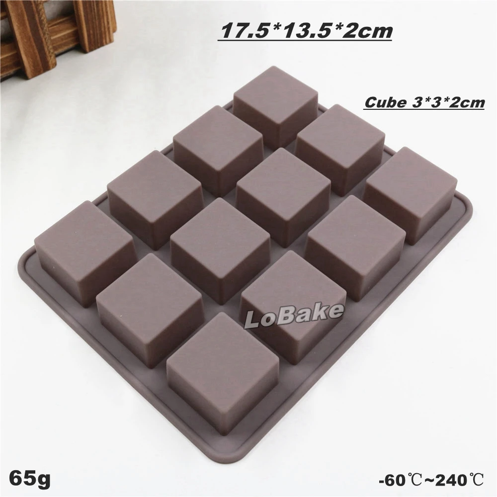 Mini 12 cavities 17.5*13.5*2cm square cube shape 3*3*2cm silicone cake mold chocolate mould ice cube tray for DIY bakery tools