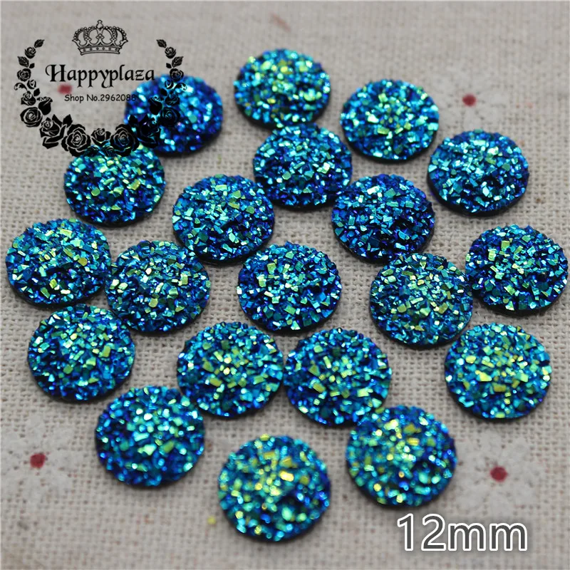 100 sztuk 12mm serce/okrągły błyszczący czarny AB/srebrny kamień druza powierzchni żywicy Rhinestone Flatback Cabochon DIY akcesoria rzemieślnicze