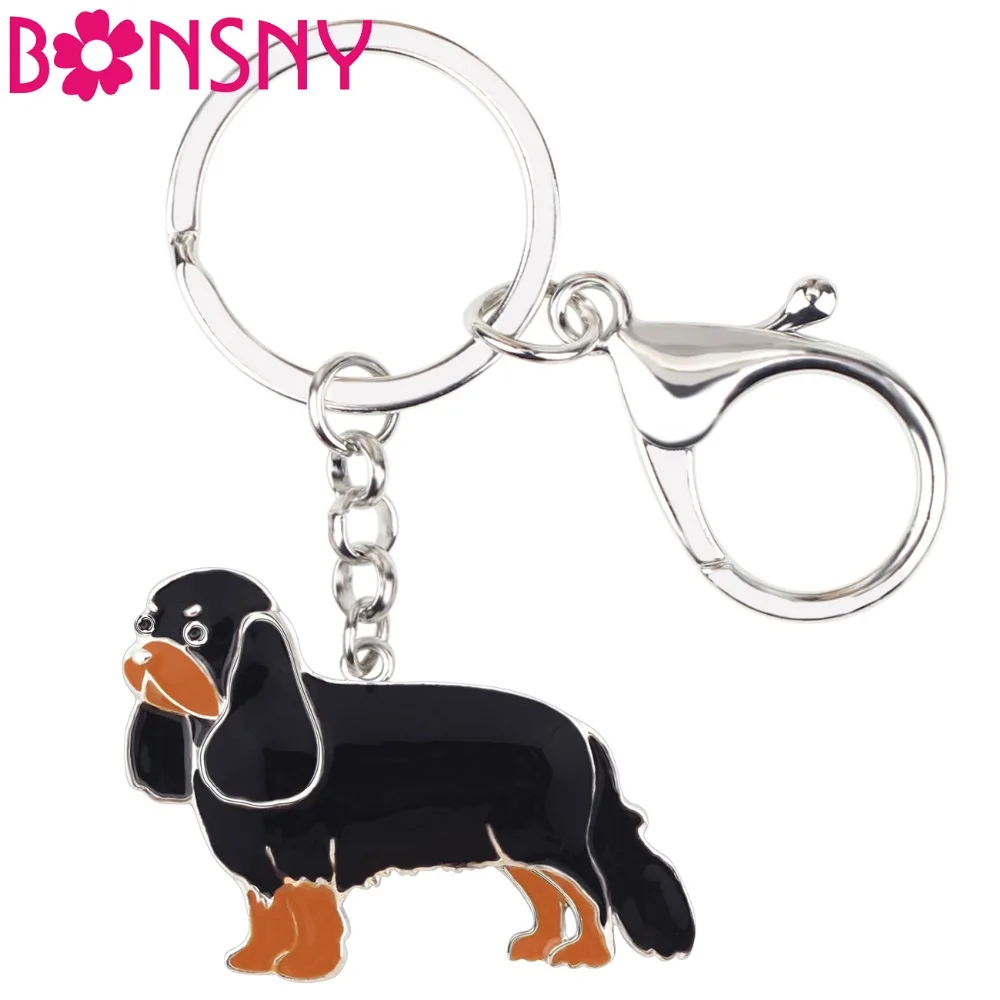 Bonsny Enamel Metal Cavalier King Charles Spaniel Dog Key Chains Keychain Rings Anime Jewelry For Women Girls Handbag Car Charms