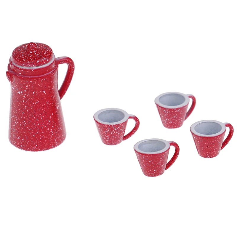 Maison de poupée Miniature en porcelaine avec couvercle pour le café et le thé, ensemble de tasses bouilloire, jouet classique de cuisine, meilleur cadeau pour fille, 5 pièces/ensemble