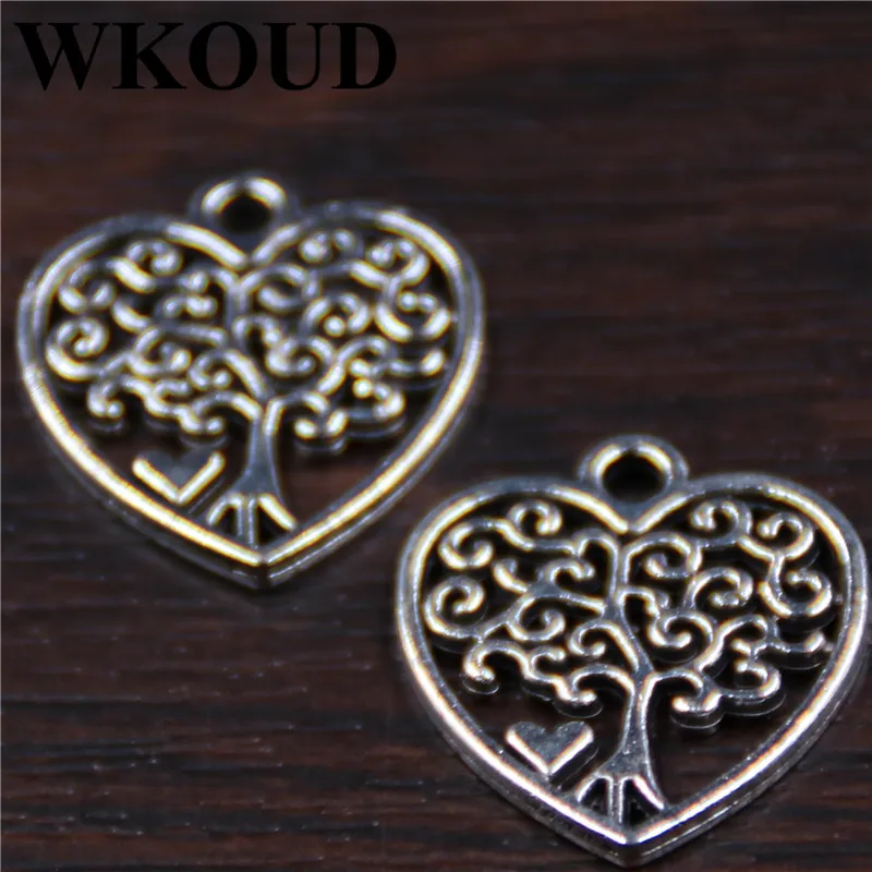 10pcs Silver Plated Heart-Shaped Tree of Life Alloy Pendant DIY Charms Bracelet Earrings Jewelry Crafts Making A298