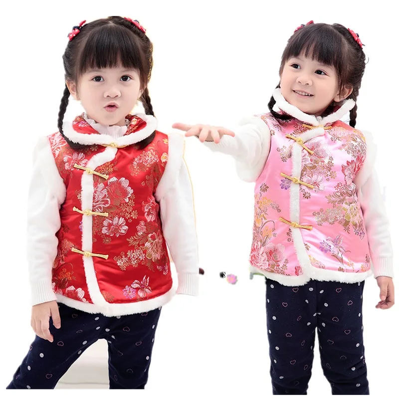 

Children Jacket Chinese New Year Baby Girl Qipao Vest Clothes Spring Holiday Kids Coat Floral Outfits Outwear Girl Waistcoat Top