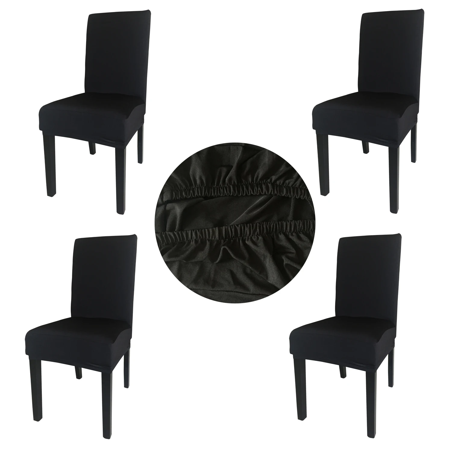 

Wholesales 4 Pieces Black Spandex Fabric Stretch Removable Washable Dining Room Chair Cover Protector Seat Slipcovers SCS-4BL