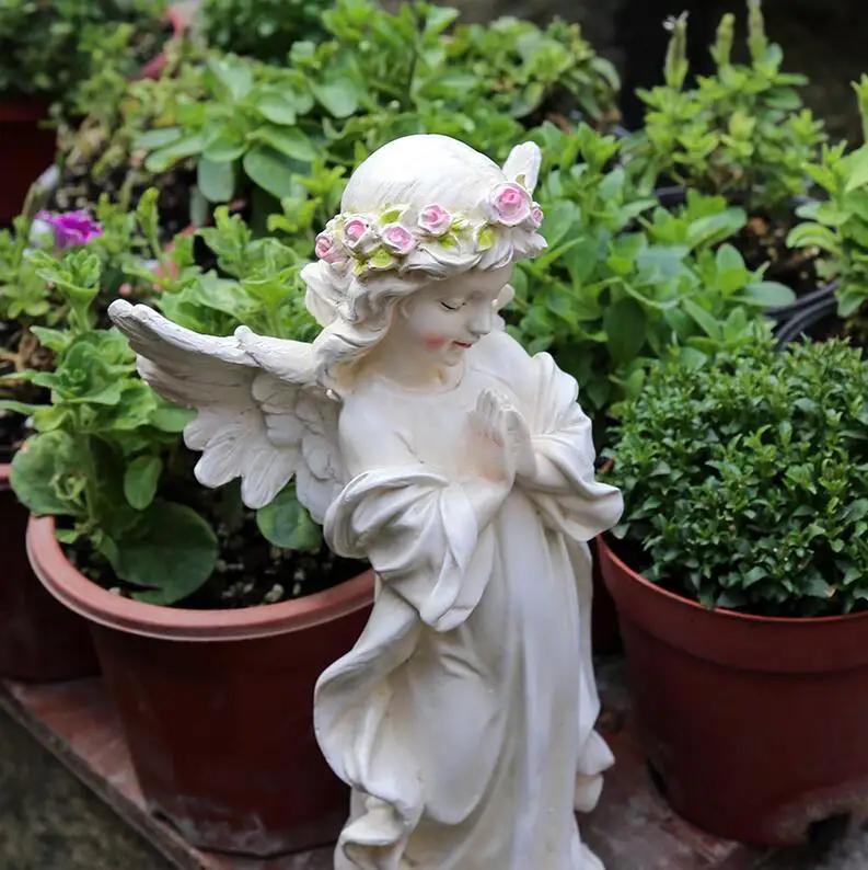 Pastoral Resin Beautiful Girl Angel Ornaments Courtyard Villa Figurines Decoration Outdoor Park Lawn Sculpture Furnishing Crafts