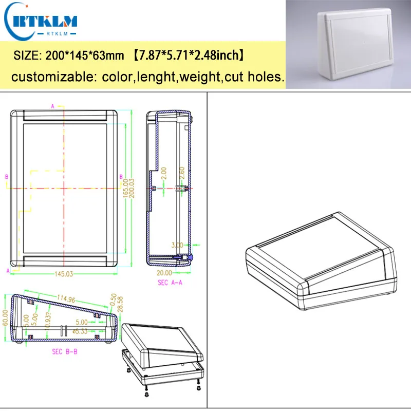 Plastic electric box diy instrument case ABS junction box plastic box for electronic project custom desktop box 200*145*63mm