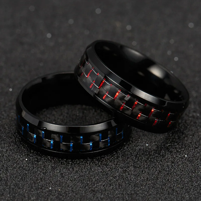 2020 titan Stahl Schwarz Carbon Faser Ringe Mode Rot Blau Ring Anel Masculino Mens Kühlen Schmuck