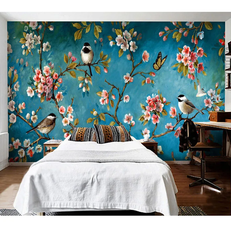 Photo Wallpaper 3D Stereo Chinese Flowers Birds Mural Bedroom Living Room New Design Texture Wallpaper Papel De Parede Floral 3D