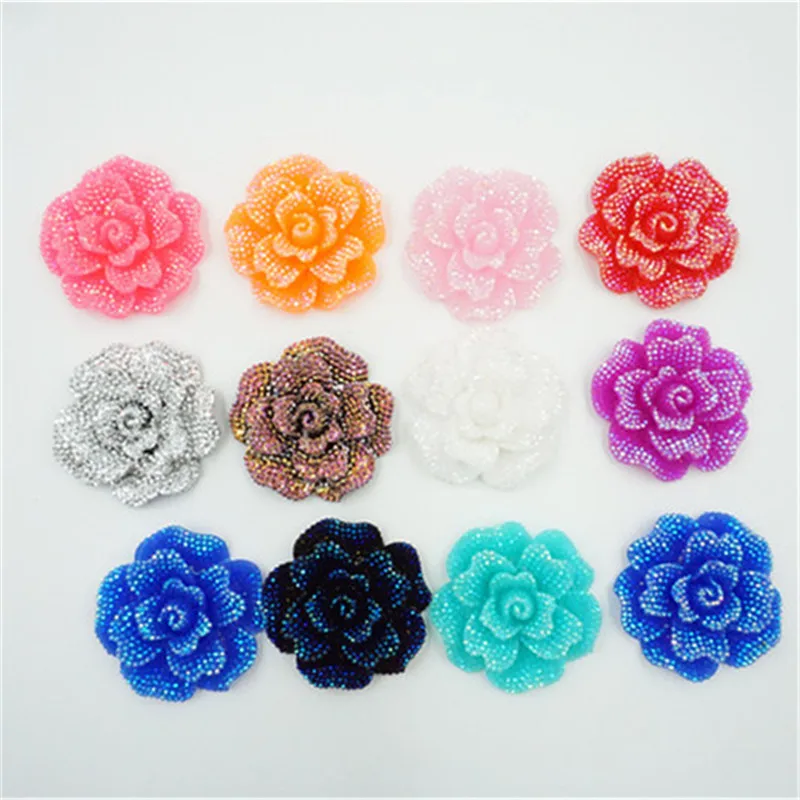 Apliques de diamantes de imitación rosas de 4,5 cm, botones de plástico para pegamento de ropa en plata, negro, rosa, rojo, azul, parte posterior plana de alta calidad, 10 Uds.