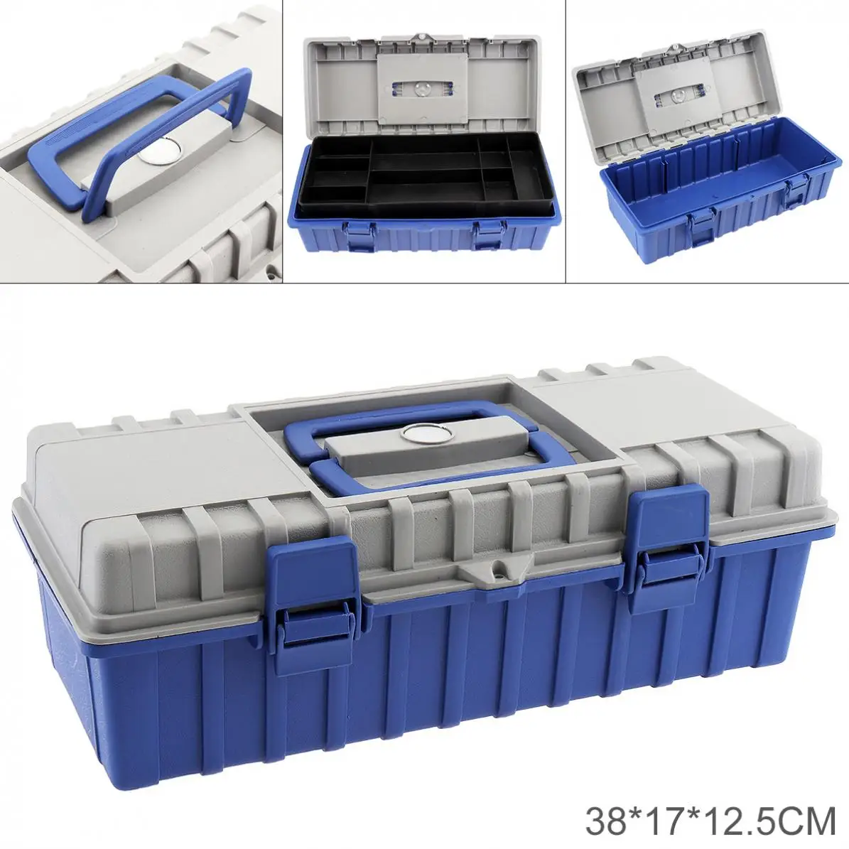 15 Inch ABS Multifunctional Thickened Double-layer Tool Storage Box with 380mm Length and 170mm Width for Vehicle Hardware Tools