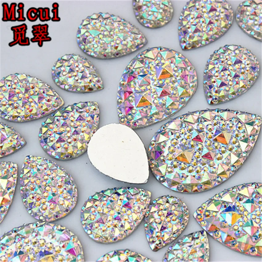 Micui 50pcs 10*14/13*18/18*25/20*30mm AB Clear Drop flatback Resin Rhinestones Crystal clothing crafts Accessories ZZ583