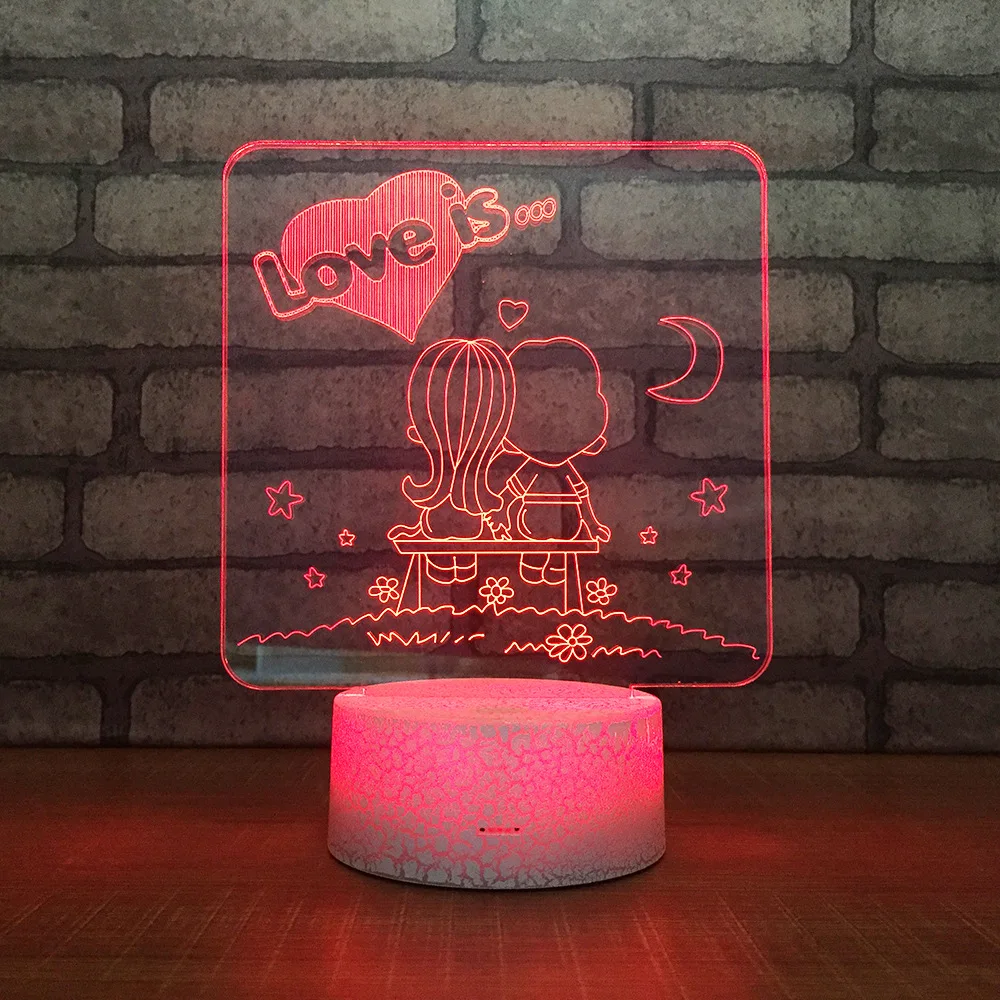 Creative Gifts 3d Table Lamps Valentine's Day 3d Night Lights Bedside Decorative Lights Led Bedroom Visual Stereo Desk Lamp