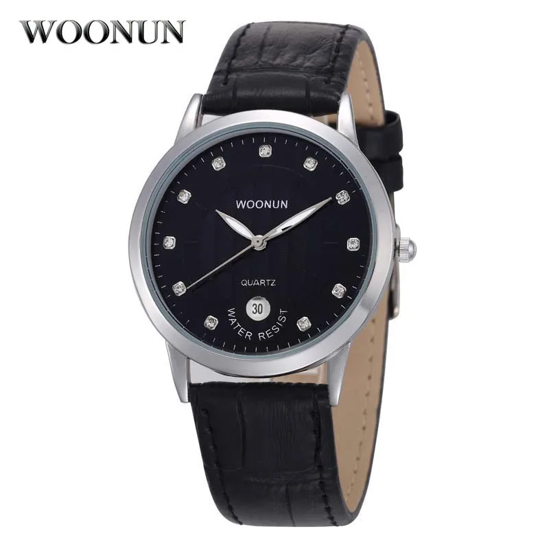 

2020 WOONUN Men Watches Top Brand Luxury Quartz Watch With Diamond Ultra Thin Watches Leather Band Hodinky relogio masculino