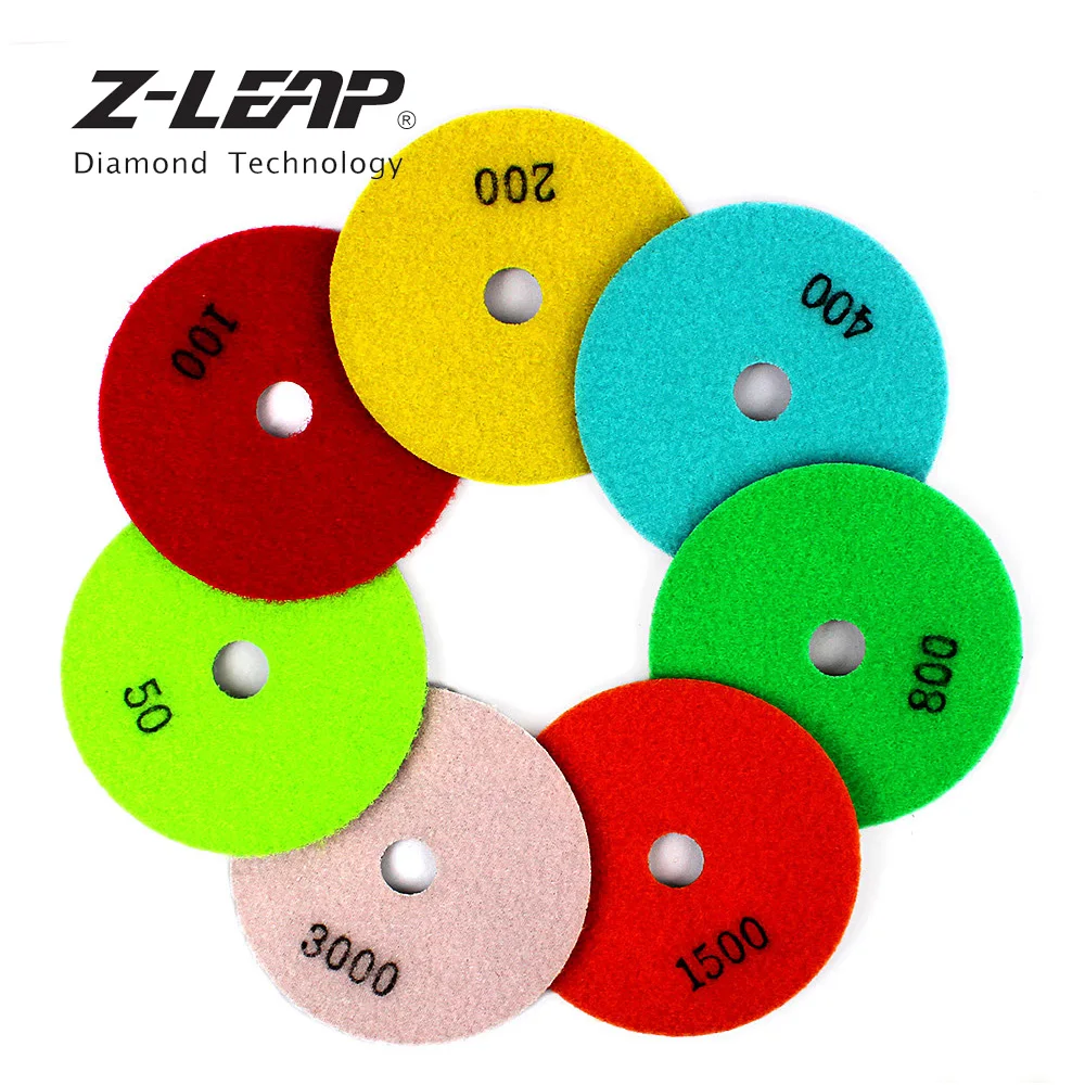 Z-LEAP 7pcs/Lot 4Inch 100mm Diamond Dry Polishing Pads Honeycomb Flexible Sanding Pad Resin Bond Premium Disk for Granite Marble