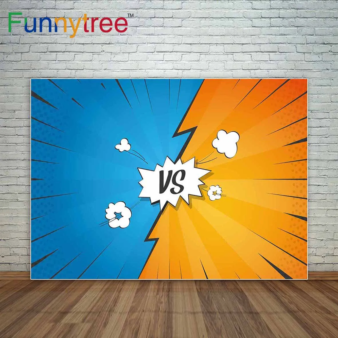 Funnytree Comic book versus horizontal background with two opposite sides decoration background for photo party