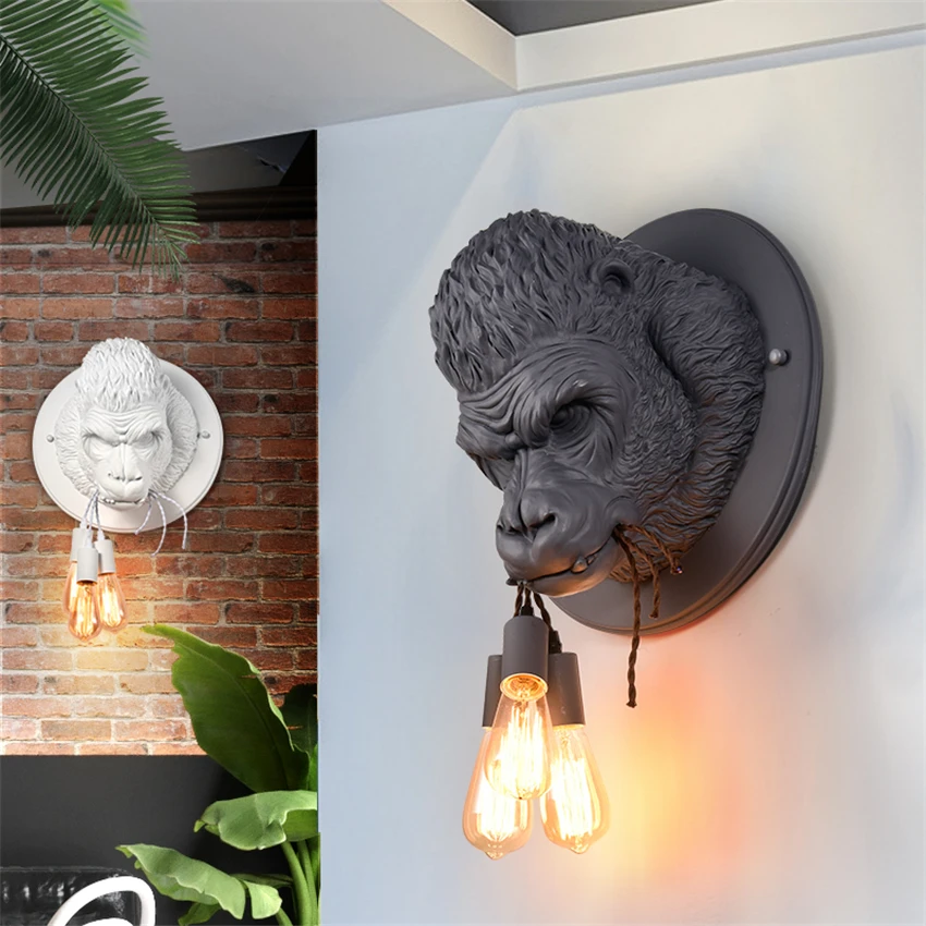 Industrial 3D Stereo Gorilla Wall Lamps Nordic Art Deco Living Room Corridor Aisle Resin Chimps Wall Lights Orangutan Fixtures